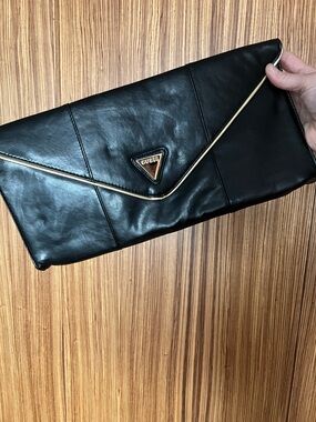 Vintage 80s GUESS Black Envelope Clutch with Gold Trim